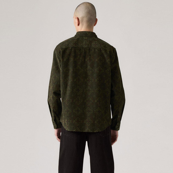 Levi's Ames Authentic Cord Geo Tile Print Button Down Shirt in Deep Depths Model Photo Back