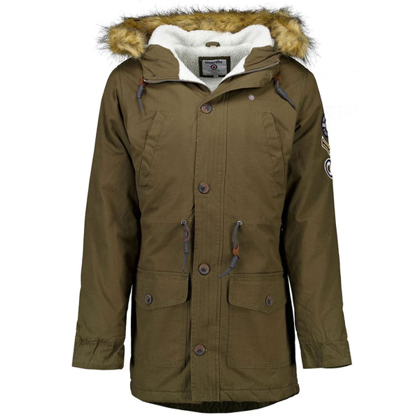 Lambretta Mod Sherpa Lined Hooded Fishtail Parka in Khaki Green