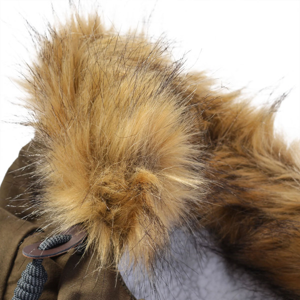 Faux fur hood on Lambretta Mod Sherpa Lined Hooded Fishtail Parka in Khaki Green