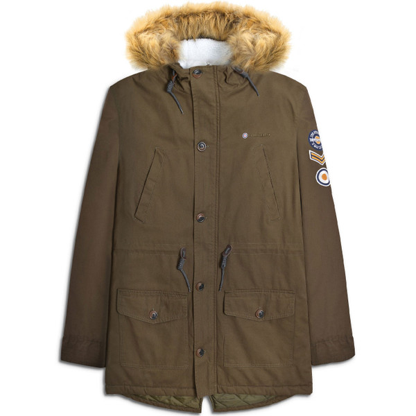 Lambretta Mod Sherpa Lined Hooded Fishtail Parka in Khaki Green