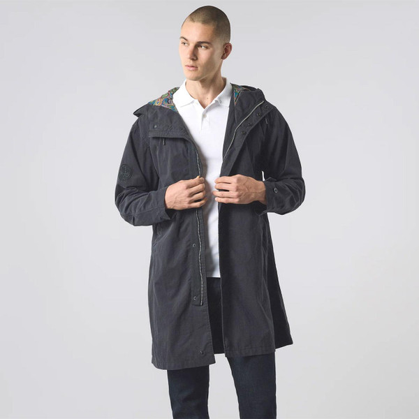 Pretty Green Paisley Lined Parka Mod Parka Jacket in Black G25Q3MUOUT116 Model Photo Front 2 Pretty Green Paisley Lined Parka Mod Parka Jacket in Black G25Q3MUOUT116 Model Photo Front 2