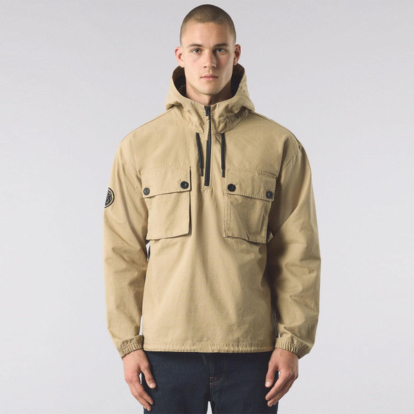 Pretty Green Hatton Men's Retro Overhead Smock Jacket in Stone