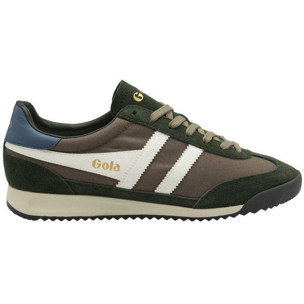 Gola Torando Retro Trainers in Rhino, Dark Khaki and Off White Side Photo