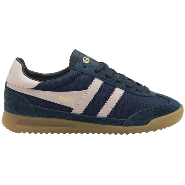 Gola Classics Tornado Women's Retro Nylon Trainers in Navy and Chalk Pink Side View Gola Classics Tornado Women's Retro Nylon Trainers in Navy and Chalk Pink Side View