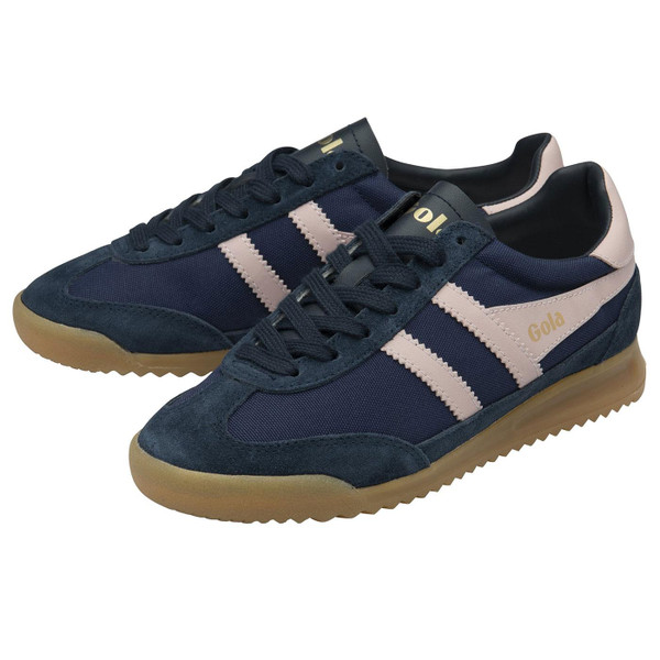 Gola Classics Tornado Women's Retro Nylon Trainers in Navy and Chalk Pink Front View Gola Classics Tornado Women's Retro Nylon Trainers in Navy and Chalk Pink Front View