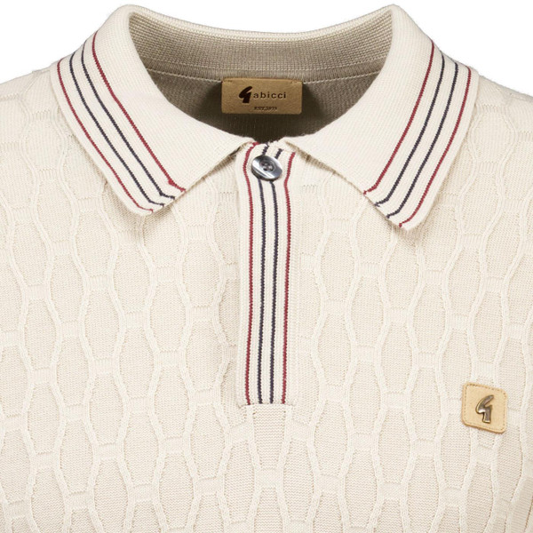 Close Up on the Gabicci Vintage Milton Cable Knit Front Polo Shirt in Linen