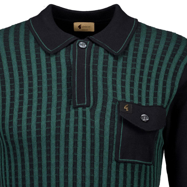 Gabicci Vintage Hansen Archive Knitted Polo Shirt with Textured Stripes and Pocket Close Up