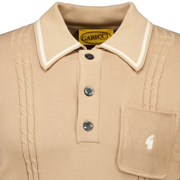 Gabicci Vintage Ned Archive Tipped Knitted Polo Shirt in Nutmeg Close Up