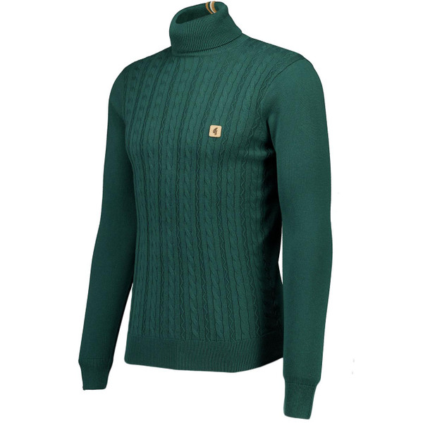 Gabicci Vintage Leonardo 60s Mod Cable Knit Roll Neck Jumper in Ivy Side View