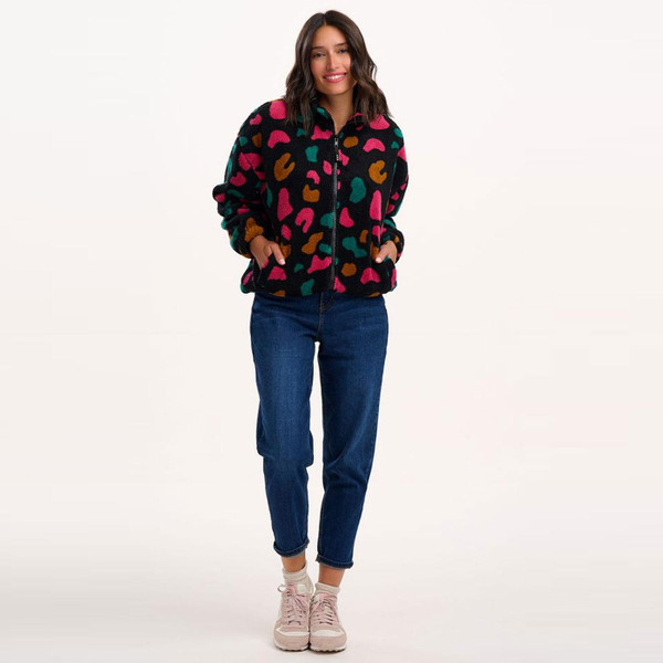 Full length shot of Sugarhill Brighton Hartley Zip Up Fleece Jacket Leopard Print J0003