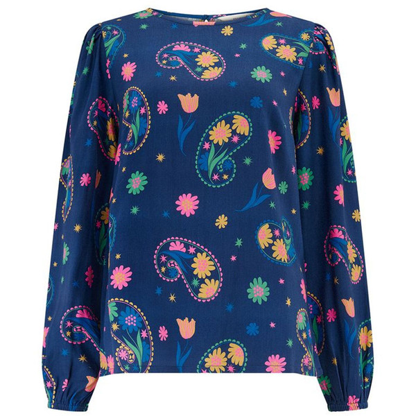 Sugarhill Brighton Elaina Blooming Paisley Print Blouse Top in Bright Navy T0965