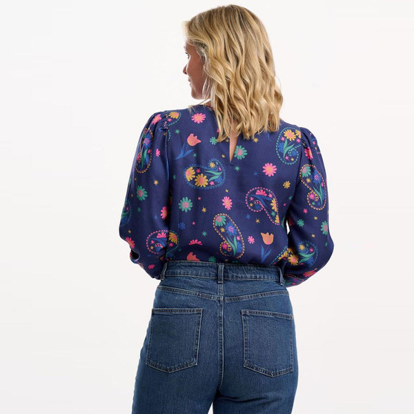 Reverse of Sugarhill Brighton Elaina Blooming Paisley Print Blouse Top in Bright Navy T0965