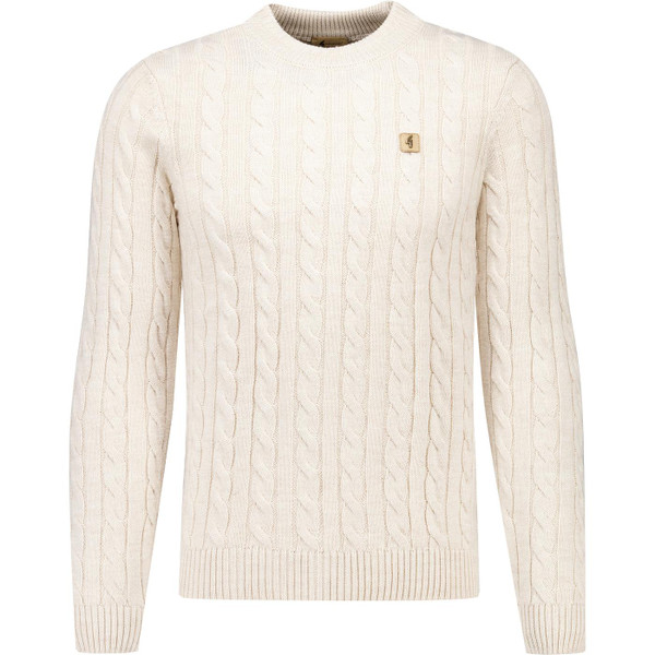 gabicci vintage mens temor cable knit crew neck jumper linen beige
