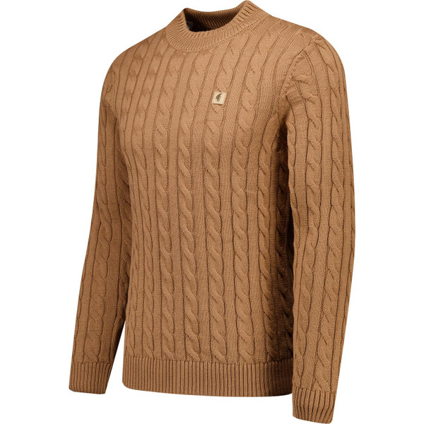 gabicci vintage mens temor cable knit crew neck jumper nutmeg brown
