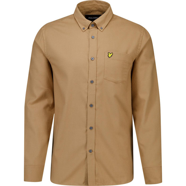 lyle and scott mens button down plain long sleeve flannel shirt tigers eye brown