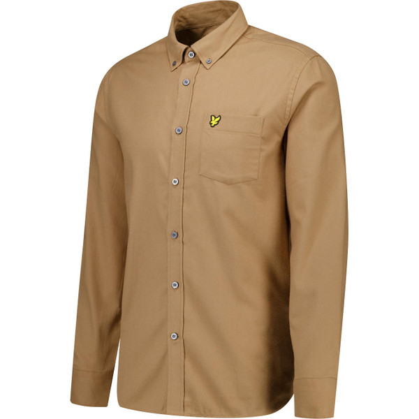 lyle and scott mens button down plain long sleeve flannel shirt tigers eye brown
