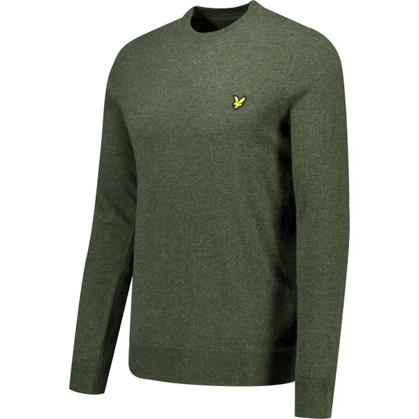 lyle and scott mens lambswool blend plain crew neck jumper deep marl green