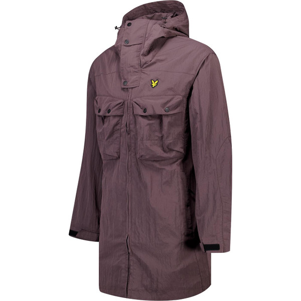 Side view of Lyle & Scott Mens water resistant hooded Guard Parka Jacket in Espresso Brown