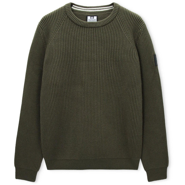 Weekend Offender Morello Ribbed Fishermans Sweater in Forest Green KW3A04