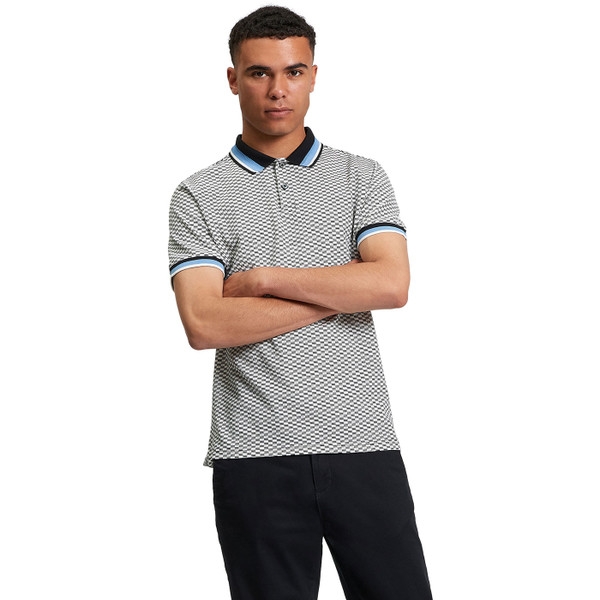 Picture of Model Wearing the Ben Sherman Men's Mod Ska Chequerboard Polo Shirt in Black 1013057 290
