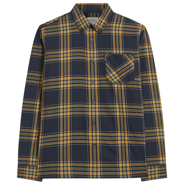 Ben Sherman Men's Mod Button Down Long Sleeve Grid Check Shirt in Navy
