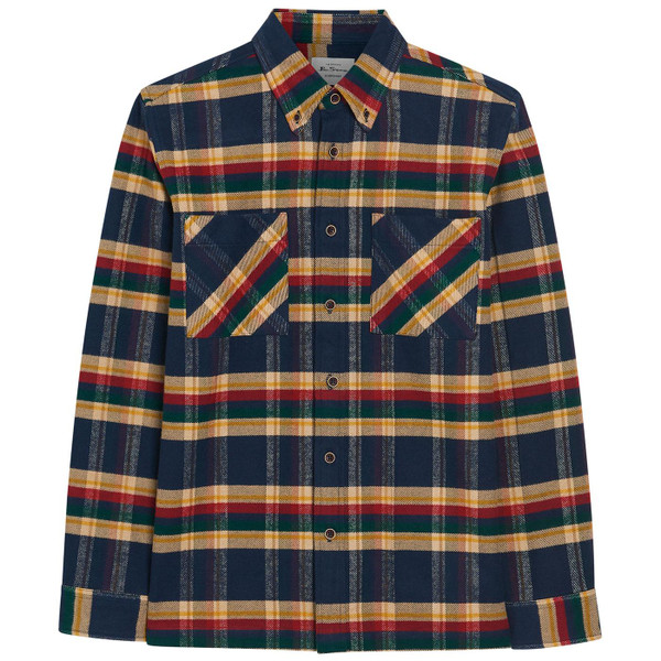 Ben Sherman Brushed Ivy Check Button Down Shirt in Dark Navy