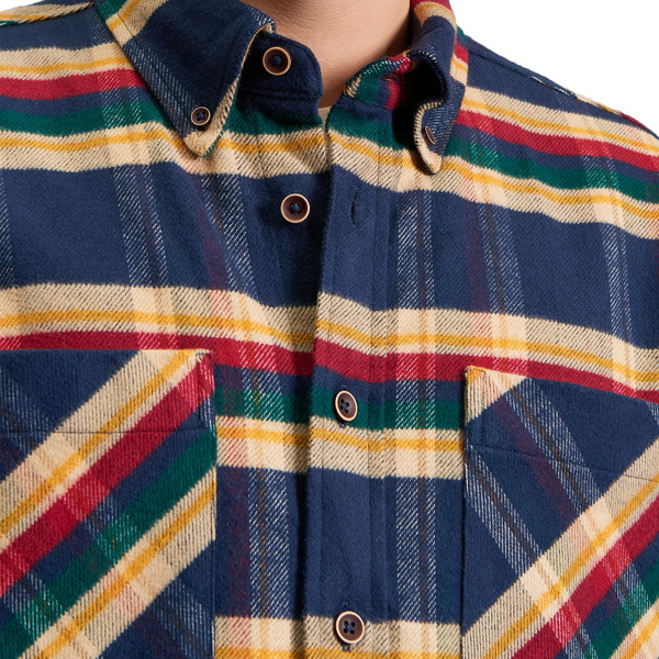 Ben Sherman Brushed Ivy Check Button Down Shirt in Dark Navy close up on the textured check design