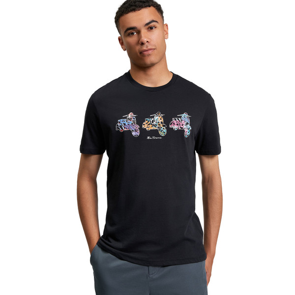 Ben Sherman Mod Scooter Spray Graphic Print T-shirt in Black pictured on model