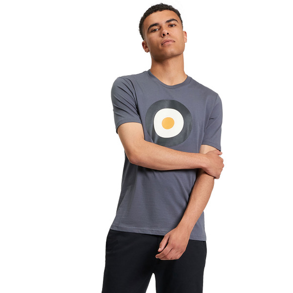 Picture of model standing with crossed arms wearing the Ben Sherman Mod Target T-shirt in Slate 1012349 018