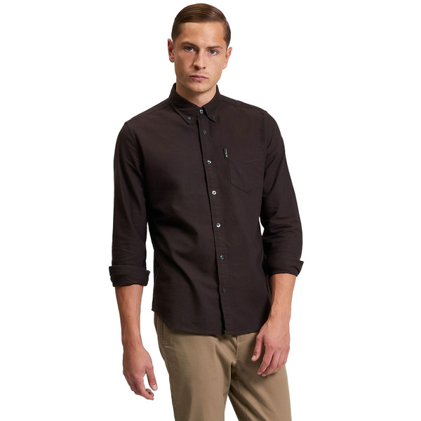 Picture of model wearing the Ben Sherman Button Down Oxford Shirt in Brown 1012490 351