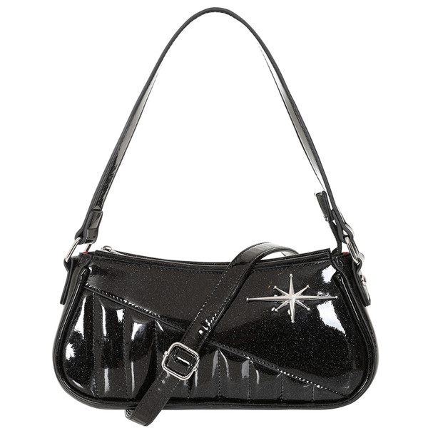 Shoulder strap on Banned Apparel Starlit Shimmer Retro 50s Handbag in Black BG34537