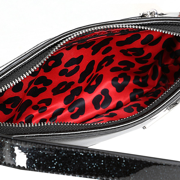 Inside pockets of Banned Apparel Starlit Shimmer Retro 50s Handbag in Black BG34537