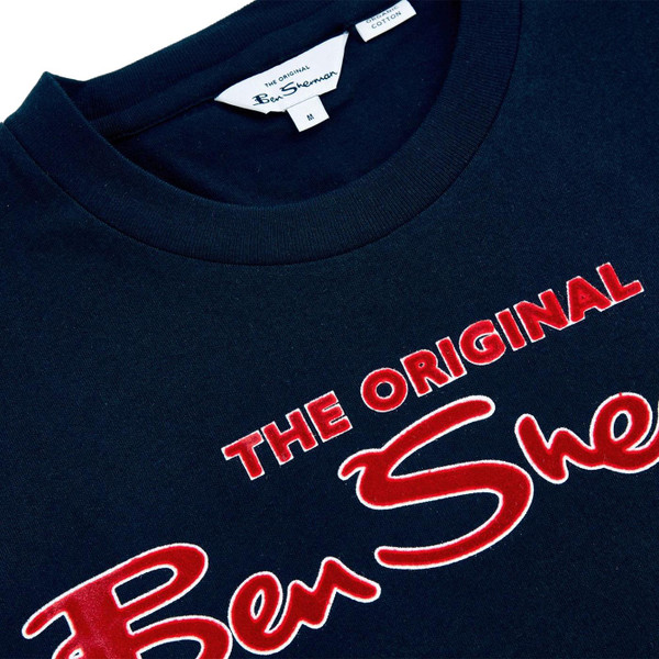 BEN SHERMAN Mens Retro Signautre Logo Tee in Dark Navy