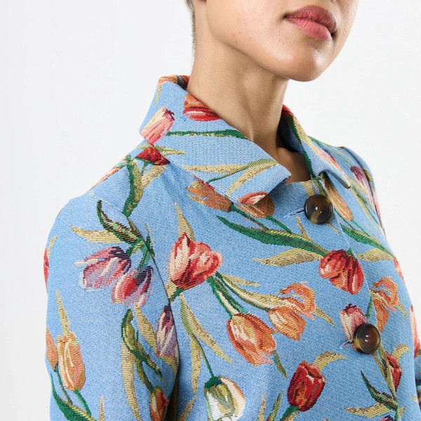 Louche London Salut Retro 1960s Tulip Jacquard Short Jacket in Blue