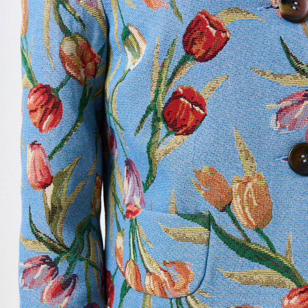 Louche London Salut Vintage 60s Tulip Jacquard Short Jacket in Blue