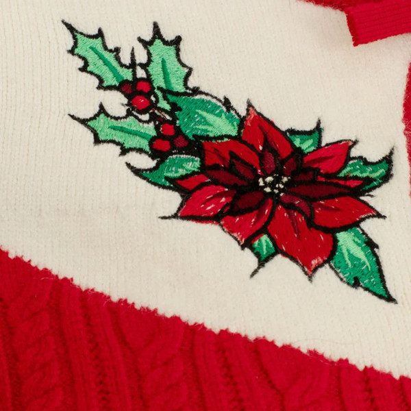 Poinsettia embroidery Hell Bunny Poinsettia Retro 50s Cable Knit Short Sleeve Top in Red