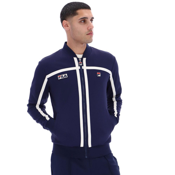 Fila Vintage Emilio Retro 80s Taped Trim Track Jacket in Navy 