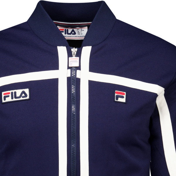 Fila Vintage Emilio Retro 80s Taped Trim Track Jacket in Navy