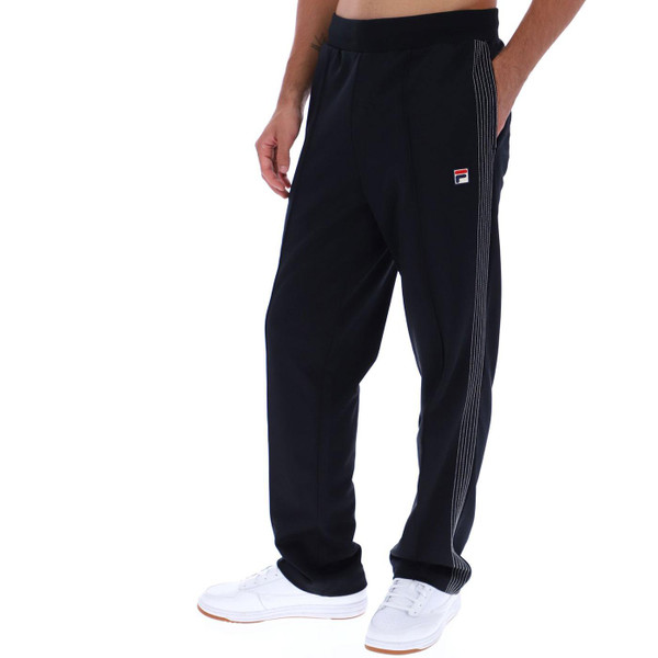 Fila Vintage Tavis Retro Stripe Tracksuit Jogging Bottoms in Black and Gardenia front view from left side