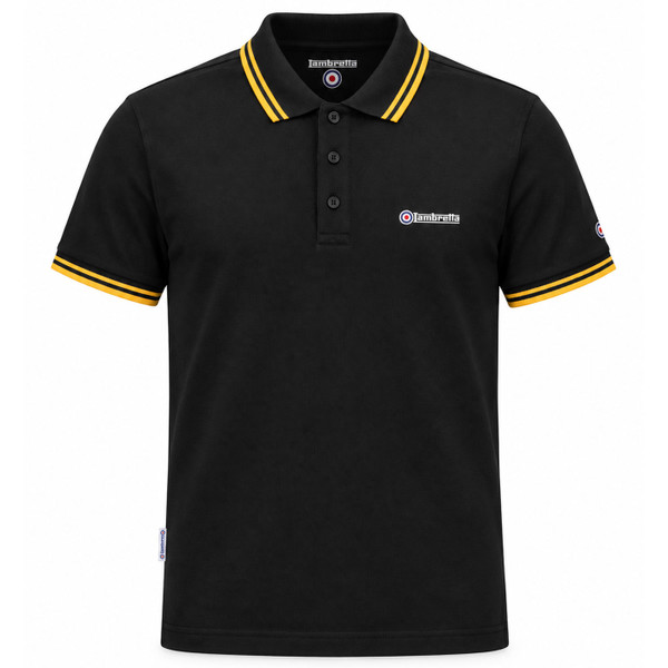 Lambretta Retro Mod Twin Tipped Pique Polo in Black/Gold