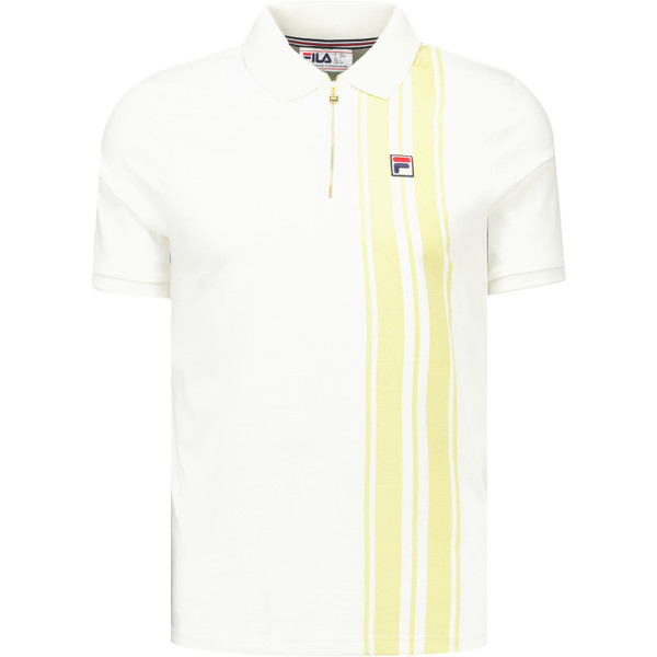 Fila Vintage Dario Men's Mod 80s Casuals Racing Stripe T-shirt in Gardenia and Raffia