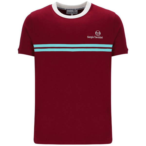 Sergio Tacchini New Supermac Retro 80s Chest Stripe T-shirt in Rhubarb