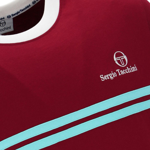Close up picture of the Sergio Tacchini New Supermac Chest Stripe T-shirt in Rhubarb