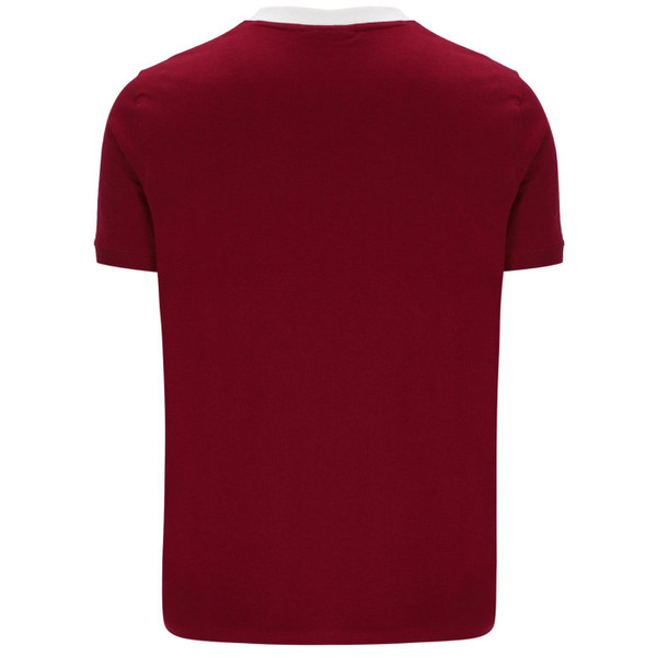 Picture of model wearing the Sergio Tacchini New Supermac Chest Stripe T-shirt in Rhubarb taken from back