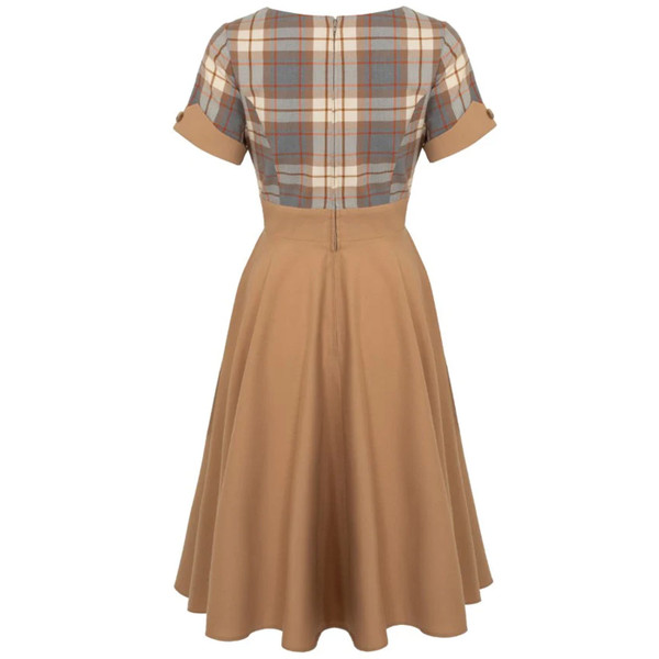 Reverse of Hell Bunny Joseline Tartan Wrap-Over & Beige Flared 50s Dress