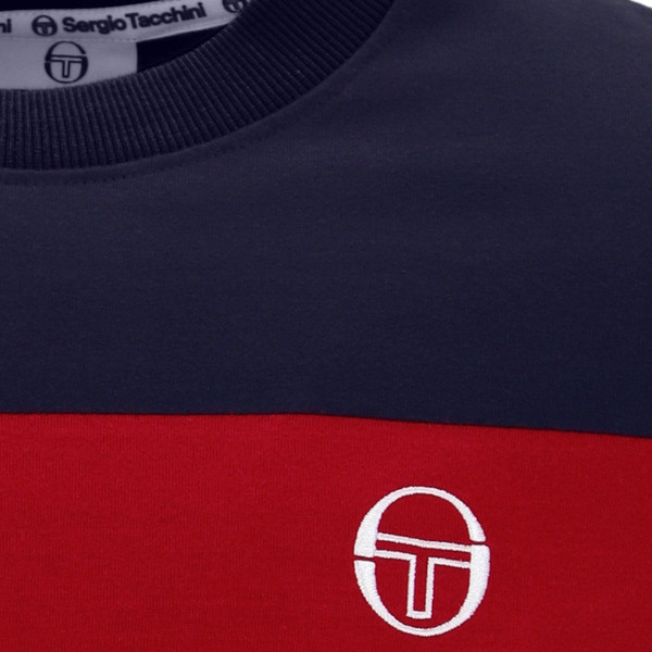 Close up on the Sergio Tacchini Master Retro 80s Chest Stripe T-shirt in Maritime Blue STM14593 226