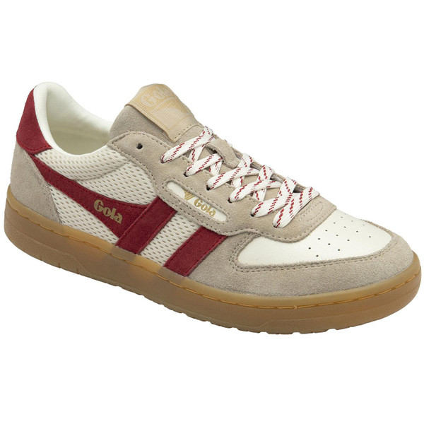 Gola Classics Hawk 84 Women's Retro Mesh Panel Trainers in Off White and Deep Red
