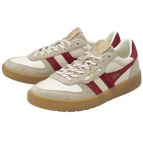 Gola Classics Hawk 84 Women's Retro Mesh Panel Trainers in Off White and Deep Red pictured with both sneakers together