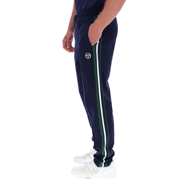 Sergio Tacchini Renshaw Retro 80s Stripe Track Pants in Maritime Blue pictured from side