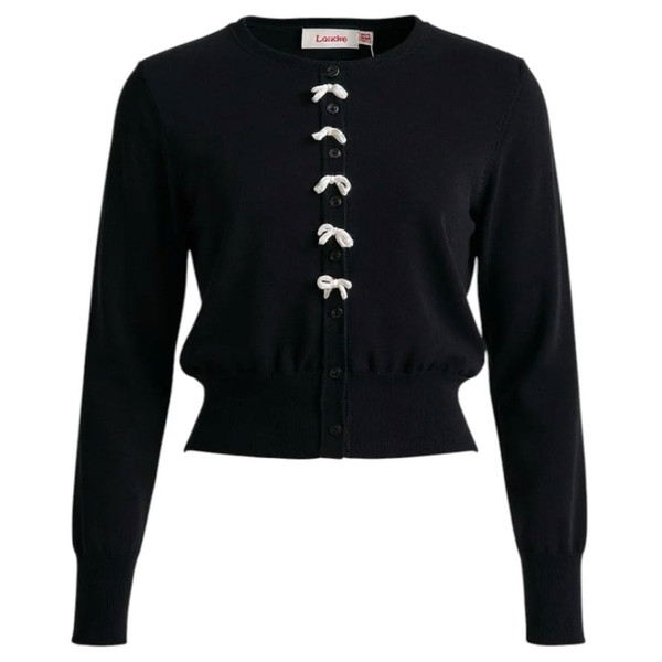 Louche London Ives Bow Trimmed Vintage Style Knitted Cardigan in Black